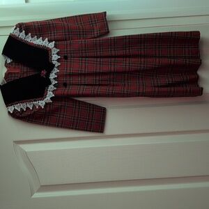 Red Plaid Size 6 Dress.  Has A Black Velvet Squared Collar With White Embroidery